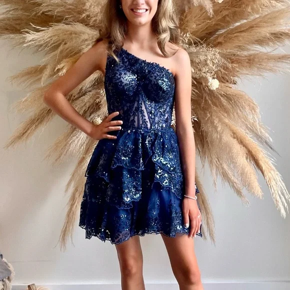 Sherri Hill | Dresses | Sherri Hill Navy One Shoulder Short Dress Style  5583 Like New | Poshmark